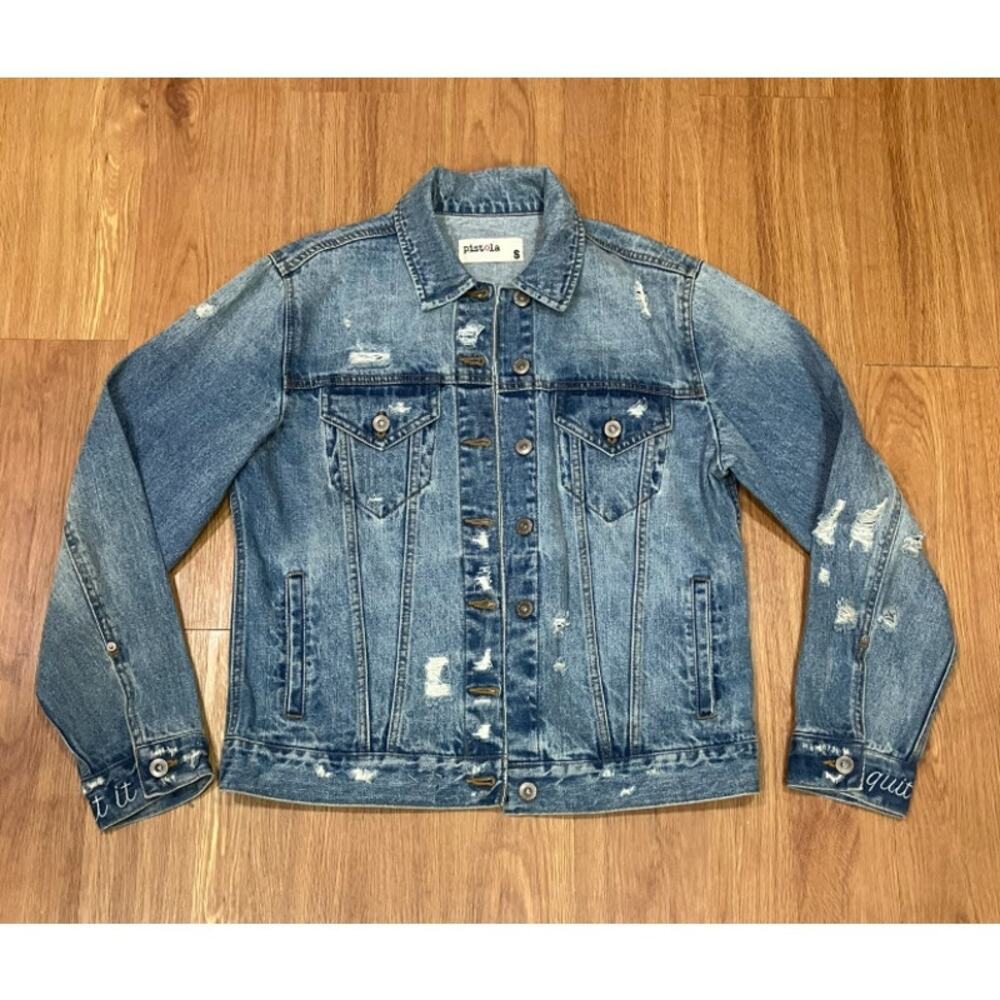 Pistola Distress Denim Jacket Button Down Size S